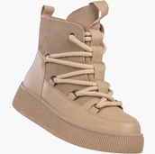 Botki damskie - Botki Damskie Skórzane Ocieplane Buty Na Zimę Na Platformie Beżowe Cambell Beżowy 37 - miniaturka - grafika 1