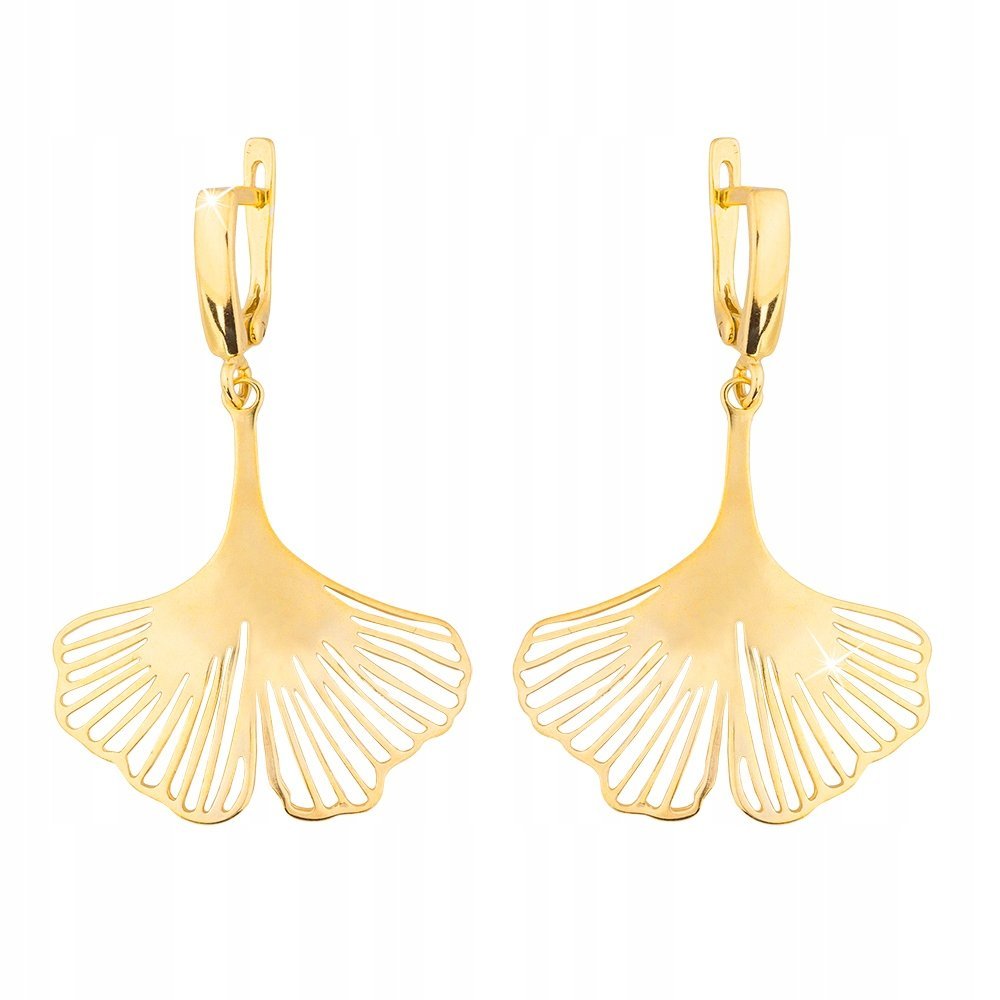 Kolczyki wiszące złote srebro 925 LIŚĆ MIŁORZĄB Pozłacane Piękne Delikatne