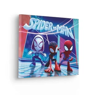 Komar Obraz na blejtramie - Spidey and His Amazing Friends Glowy Spideys - Rozmiar 40 x 30 cm - Obraz na płótnie, obraz, pokój dziecięcy, Marvel - Wyposażenie pokoiku dziecięcego - miniaturka - grafika 1
