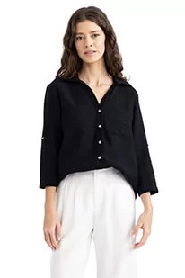 DeFacto Koszula damska z tkaniny bawełnianej z długimi rękawami, czarny, XS - Koszule damskie - miniaturka - grafika 1