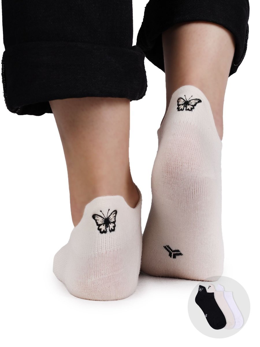 Skarpety stopki dziewczęce z haftem na zapiętce motyl 3PAK 39-41 YOCLUB