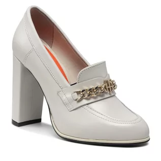 Półbuty damskie - Tommy Hilfiger Półbuty Th Chain High Heel Loafer Pump FW0FW06545 White Dove AF2 - grafika 1