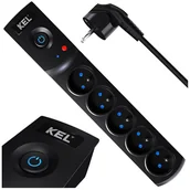 Inne akcesoria elektryczne - Przedłużacz listwa zasilająca z włącznikiem bezpiecznikiem układem przeciwprzepięciowym 5 gniazd długość 5m 2300W czarny - miniaturka - grafika 1