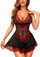 Odzież ciążowa - Seksowna Bielizna Nocna Czerwona Dla Kobiet + Stringi Koronkowe Rozmiar M - miniaturka - grafika 1
