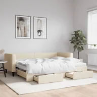 Sofy i kanapy - vidaXL Sofa rozsuwana z szufladami, kremowa, 80x200 cm, tkanina - miniaturka - grafika 1