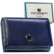 Portfele - Mały portfel damski PETERSON skórzany elegancki na zatrzask karty gotówka ochrona RFID granatowy - miniaturka - grafika 1