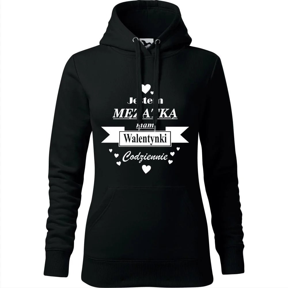 Wyjątkowa Damska Bluza Z Kapturem - Jestem Mężatką Mam Walentynki Codziennie Czarny Xs
