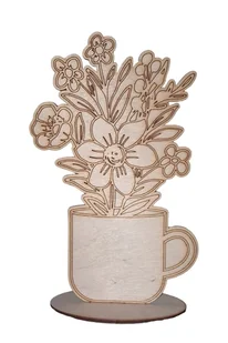 Ozdoba drewniana bukiet kwiatów na podstawce kubek 11,5x19,5 cm - Sztuczne kwiaty - miniaturka - grafika 1