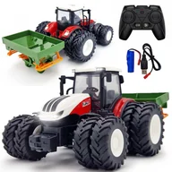 Zabawki zdalnie sterowane - Zdalnie Sterowany Traktor Ciągnik Na Pilota Rc Z Siewnikiem Światła LED - miniaturka - grafika 1