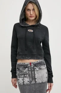 Diesel bluza bawełniana F-SLIMMY-HOOD-P5 SWEAT-SHIRT damska kolor czarny z kapturem wzorzysta A14492.0IPAC - Koszulki i topy damskie - miniaturka - grafika 1