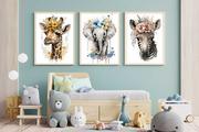 Plakaty - Zestaw 3 plakatów do pokoju dziecięcego żyrafa, słoń, zebra mp130 - miniaturka - grafika 1