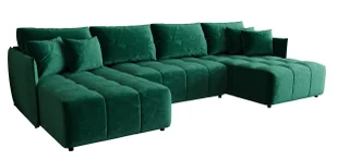 Welurowa zielona sofa rozkładana z pojemnikiem na pościel E6-N30 - Narożniki - miniaturka - grafika 1