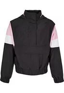 Kurtki i płaszcze dla dziewczynek - Urban Classics Kids Girls Light 3-Tone Pull Over Jacket, czarny/dziewczęcy różowy/biały, 110/116 cm - miniaturka - grafika 1