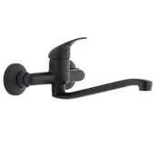 Baterie kuchenne - Bateria Kuchenna Ścienna Kran Obrotowy Długi Czarny - miniaturka - grafika 1