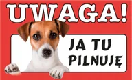 Zestawy upominkowe - Tabliczka tablica UWAGA PIES JA TU PILNUJĘ prezent gadżet 12x20cm - miniaturka - grafika 1