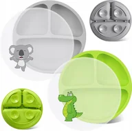 Miseczki i talerzyki dla dzieci - Talerz silikonowy dla dzieci z przegródkami przyssawkami i pokrywką 2 szt - miniaturka - grafika 1