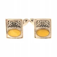 Spinki do mankietów i krawatów - Spinki Do Mankietów Z Bursztynem Srebrne Męskie Do Koszuli - miniaturka - grafika 1