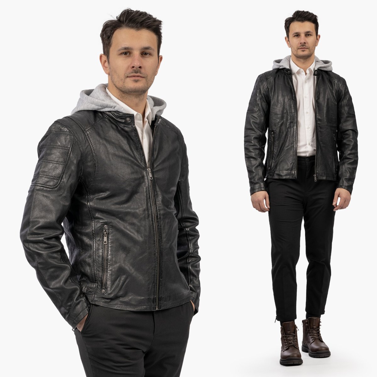 Kurtka Męska Mauritius Pilotka Skóra Naturalna z kapturem Czarna Czarny 3XL