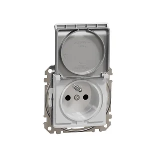 Schneider Gniazdo z/u z klapką z przesłonami IP44 SEDNA Design & Elements srebrne aluminium - Gniazdka elektryczne - miniaturka - grafika 1
