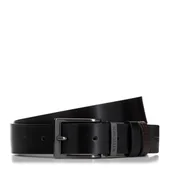 Paski - Męski pasek skórzany dwustronny z tłoczeniem w plecionkę czarno-brązowy - miniaturka - grafika 1