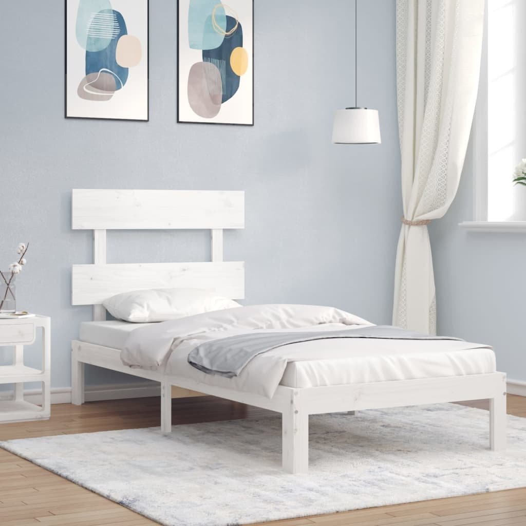 Łóżko z litego drewna z białym zagłówkiem 90x200 cm