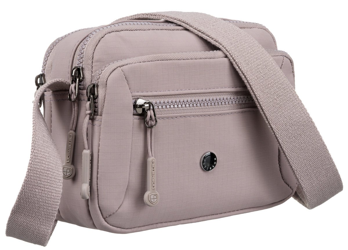 Fioletowa listonoszka damska z tkaniny mała torebka na ramię PETERSON dwukomorowa kieszonki szeroki pasek z regulacją