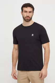 Koszulki męskie - Tommy Hilfiger t-shirt bawełniany męski kolor czarny z aplikacją - grafika 1