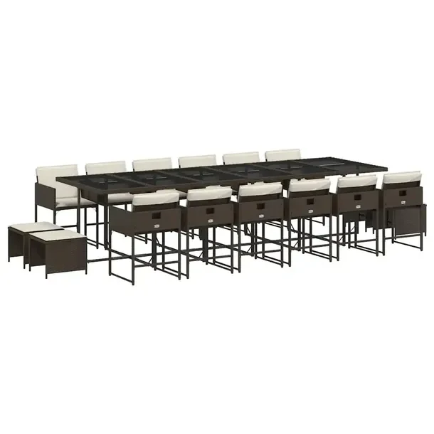 Zestaw mebli ogrodowych 330x106x73 cm brązowy z poduszkami kremowymi