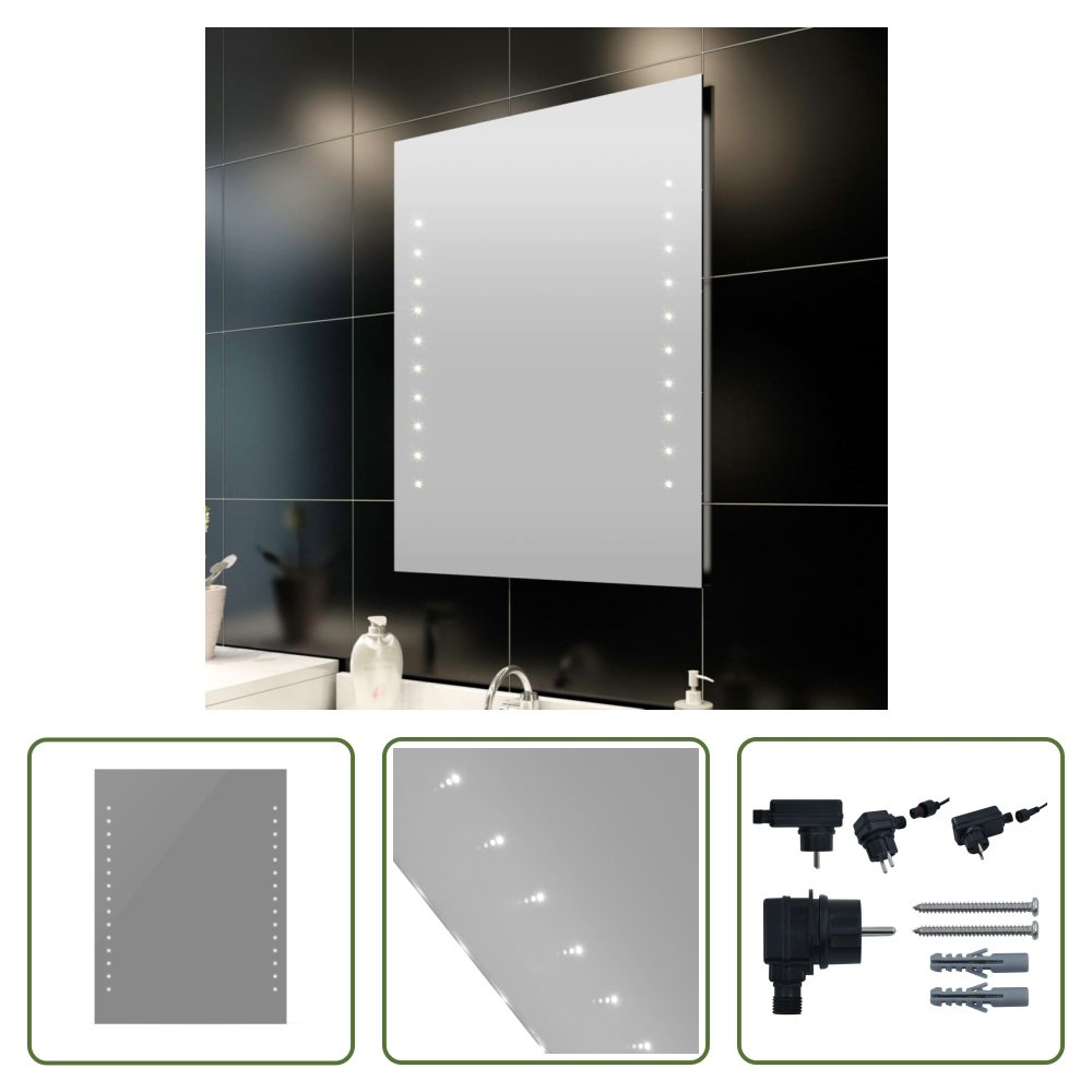 The Living Store Lustro łazienkowe z oświetleniem LED 60×80 cm