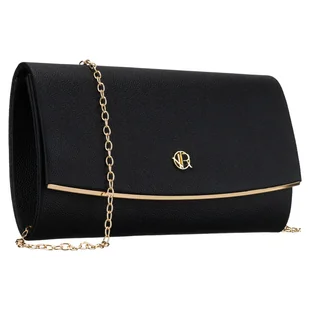 Czarna kopertówka damska wykonana ze skóry ekologicznej, zapinana klipsem magnetycznym - Rovicky - Torebki damskie - miniaturka - grafika 1