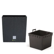 Donice - Doniczka kwadratowa wkład rattan 22,3x22,3x22,8 cm antracytowy - miniaturka - grafika 1