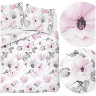 Komplet pościeli bawełna o satynowym splocie, 220x200, biała w kwiaty 4451B - Pościel - miniaturka - grafika 1