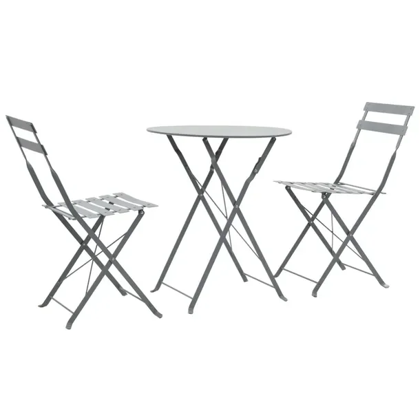 Składany zestaw bistro 3-częściowy szary, stół 60x71 cm, krzesła 42x4
