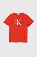 Koszulki dla chłopców - Calvin Klein Jeans t-shirt bawełniany dziecięcy kolor czerwony z nadrukiem - miniaturka - grafika 1