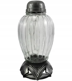 Duży Znicz Okazały Lampion Solarny Szklany Srebrny Lamel Solar - Lampiony i znicze - miniaturka - grafika 1