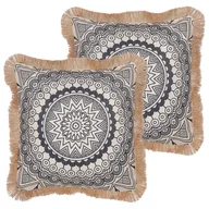 Poduszki dekoracyjne - 2 poduszki dekoracyjne z motywem boho 45 x 45 cm beżowo-czarne AGRIMONY - miniaturka - grafika 1