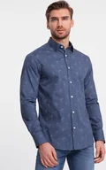 Koszule męskie - Ombre Klasyczna męska bawełniana koszula SLIM FIT w palmy - ciemnoniebieska V5 OM-SHCS-0156 S - miniaturka - grafika 1
