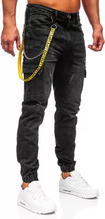 Spodnie męskie - Czarne spodnie jeansowe joggery bojówki męskie Denley 61056S0 - grafika 1