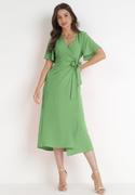 Sukienki - Zielona Kopertowa Sukienka Midi z Materiałowym Paskiem Noriana - miniaturka - grafika 1