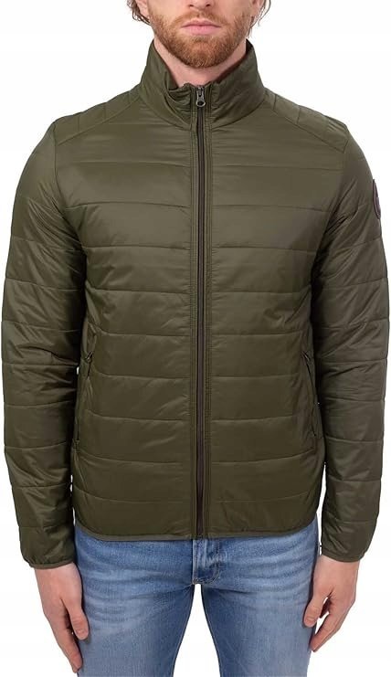 Napapijri Kurtka Męska Pikowana z Zamkiem Khaki do Pasa S K_a