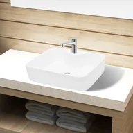 Umywalki - vidaXL Ceramiczna umywalka z otworem na kran kwadratowa biała - miniaturka - grafika 1