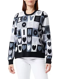 Swetry damskie - Love Moschino Damski sweter z długim rękawem z serduszkami, Multicuore/Grey, 40 - grafika 1