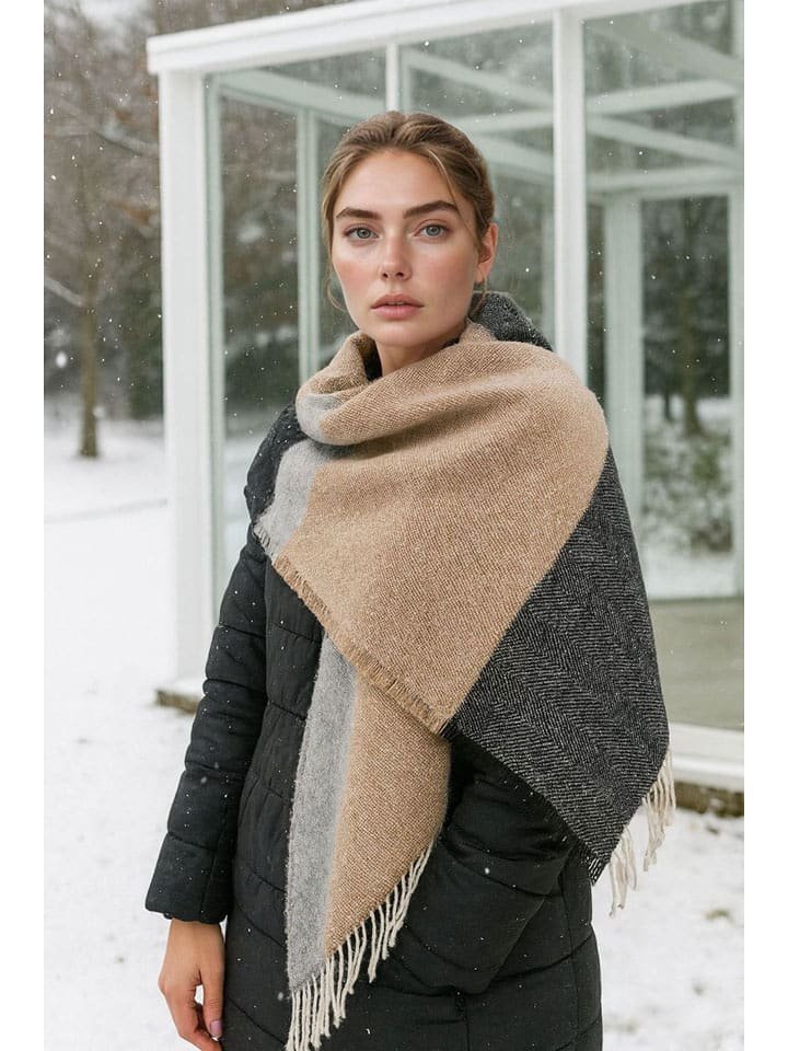 Lucky Bees Szal w kolorze beżowo-szarym - 180 x 50 cm