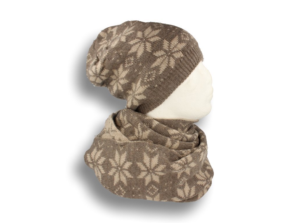 Komplet czapka i komin w kolorze beżowo-kremowym