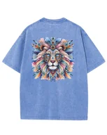 Koszulki i topy damskie - Damska koszulka oversize efekt sprania Artystyczny Kolorowy Lew Błękitna 3XL - miniaturka - grafika 1
