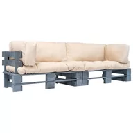 Ławki ogrodowe - vidaXL Meble ogrodowe z palet, 2 szt., drewno FSC, szare poduszki - miniaturka - grafika 1