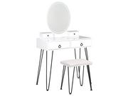 Toaletki - Toaletka 4 szuflady lustro LED ze stołkiem biało-czarna SOYE - miniaturka - grafika 1