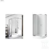 Kabiny prysznicowe - Onnline Kabina prysznicowa półokrągła, profil chrom, szkło szron 90x185 oraz brodzik akrylowy 16x90x90x5 cm półokrągły R55 płytki z obudową - miniaturka - grafika 1