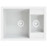 Zlewozmywaki - Biały dwukomorowy zlewozmywak granitowy K8-S37 - miniaturka - grafika 1
