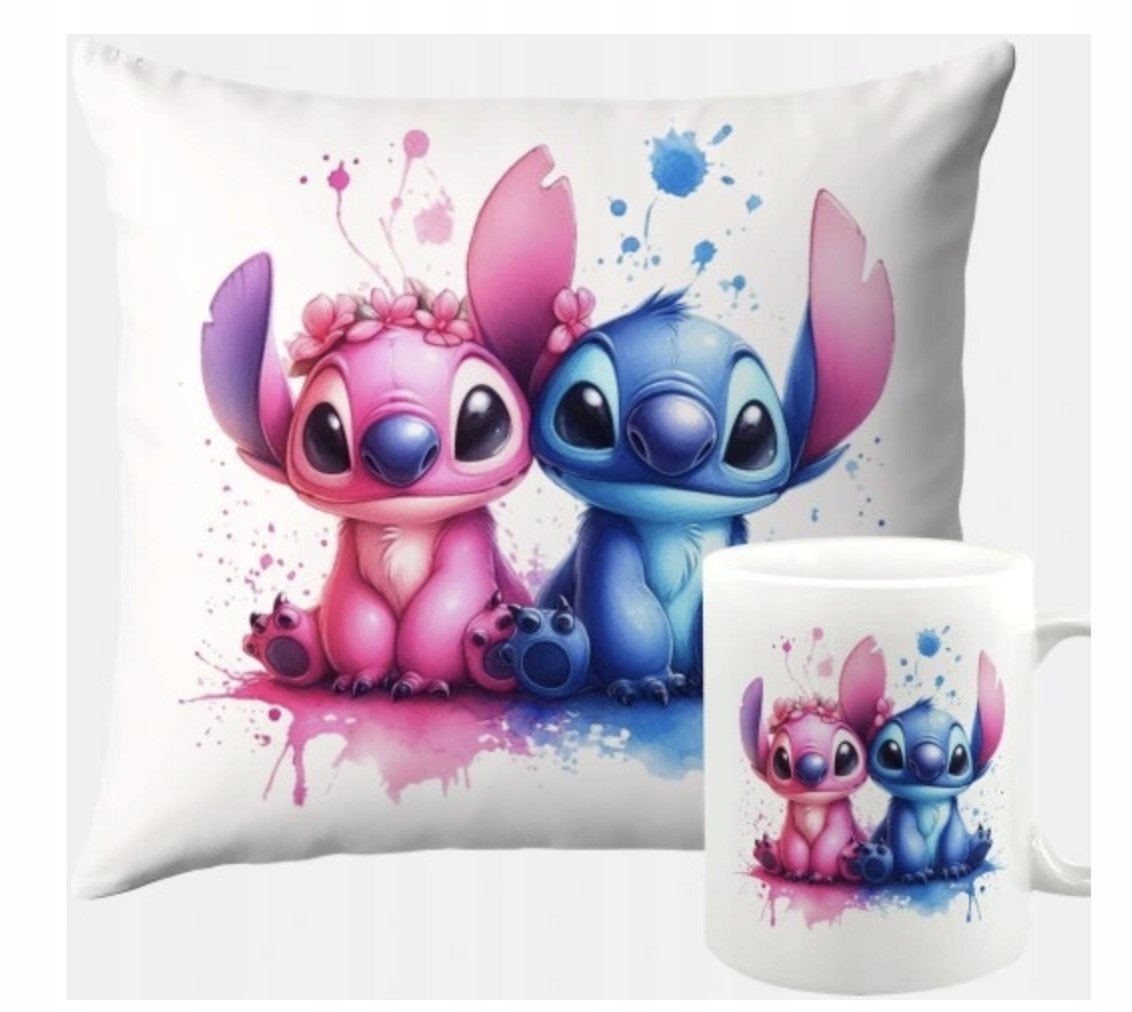 ZESTAW PODUSZKA + KUBEK Prezent STICH STITCH STICZ ANGEL + IMIĘ 35